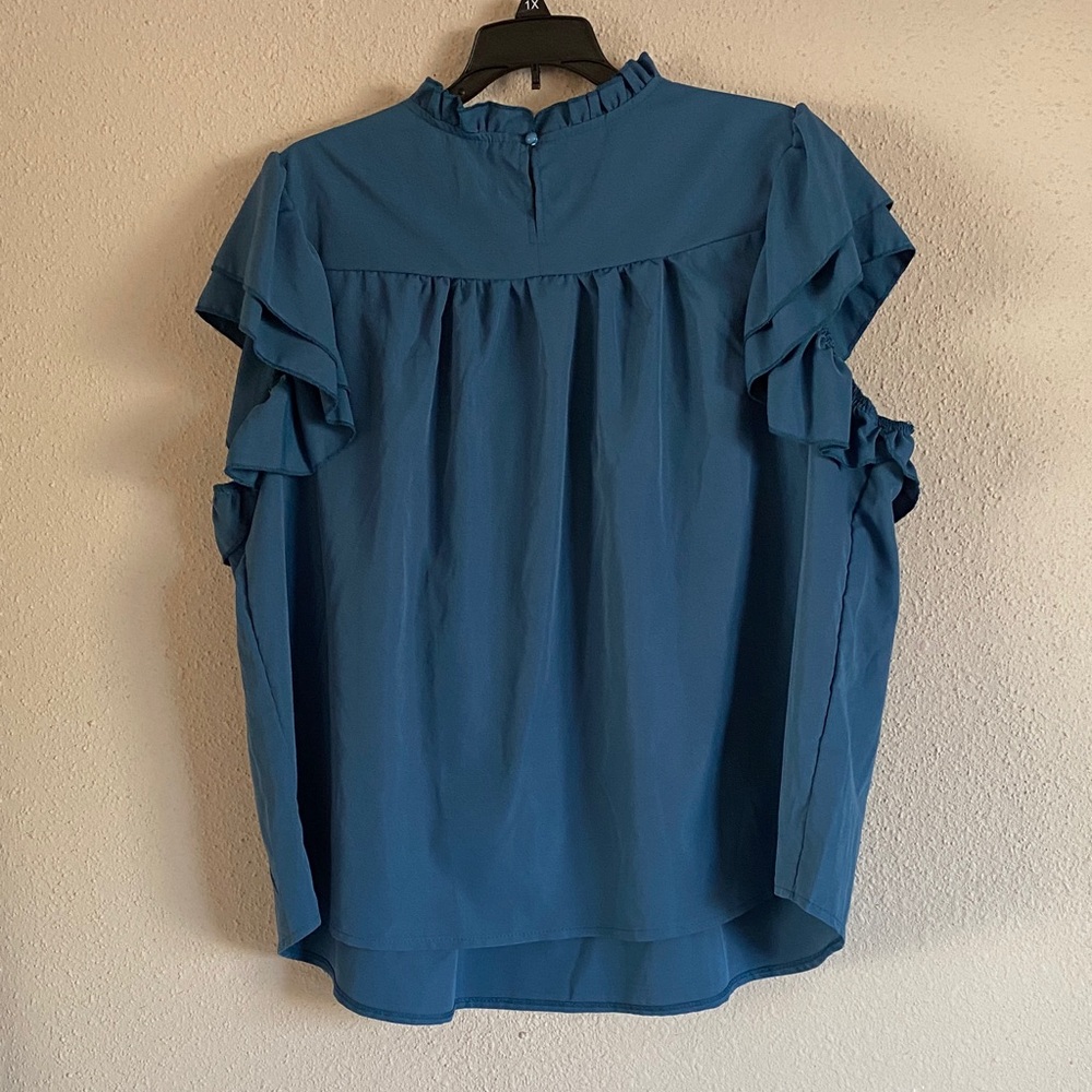 SHEIN Blue Ruffled Blouse - Picture 3 of 8
